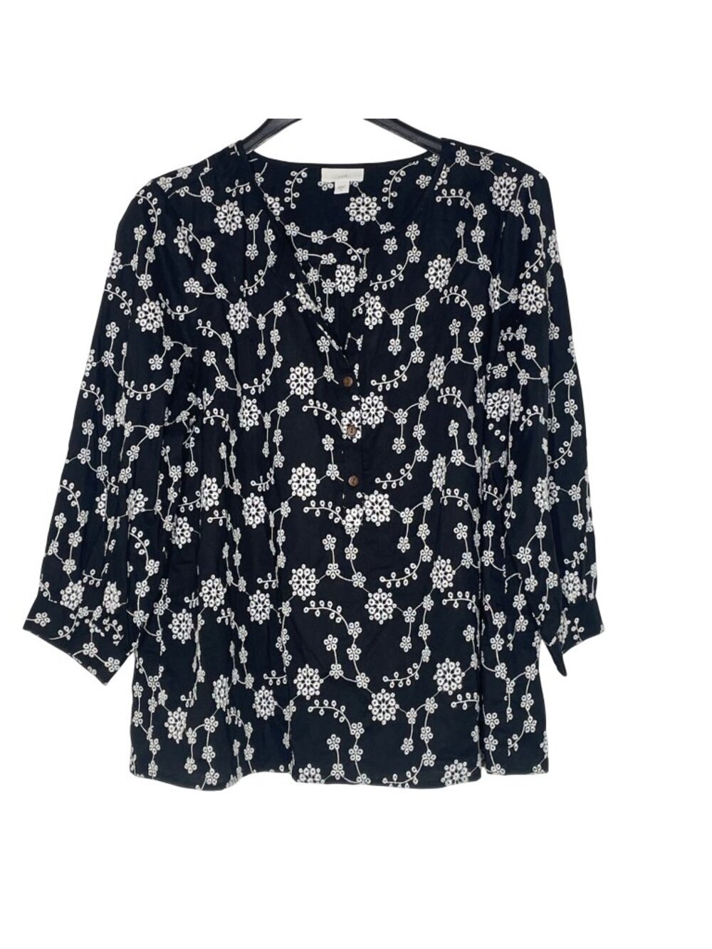 J. Jill Floral Embroidered Oversized Popover Top Sz MED Boho Cotton